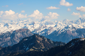 Fototapeta na wymiar Stunning view top of snow Rigi mountain, Lucerne, Switzerland