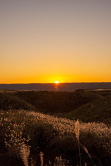 　阿蘇大観峰から絶景風景　美しい夕日のミルクロード　A beautiful sunset...