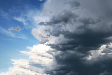 The blue sky with dark clouds on it