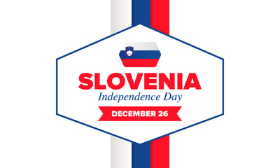 Independence Day in Slovenia. National happy holiday, celebrated annual in December 26. Slovenia flag. Patriotic elements. Poster, card, banner and background. Vector illustration