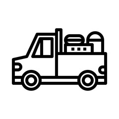 pickup truck and stuff isolated outline icon, vector and illustration