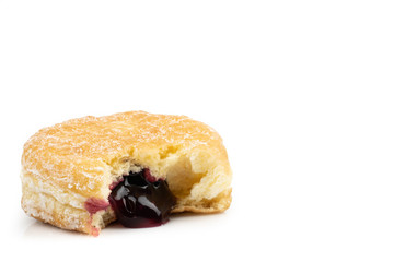 Traditional Polish donuts isolated on white background.doughnuts with jam Blueberry shell