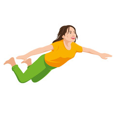 The Girl Is Flying. Girl soars in the sky. Isolated vector illustration on white background