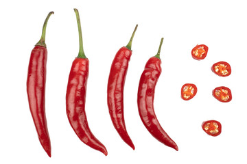 Fresh Red chili pepper with sliced isolated on white background, concept of vegetable ingredients in food