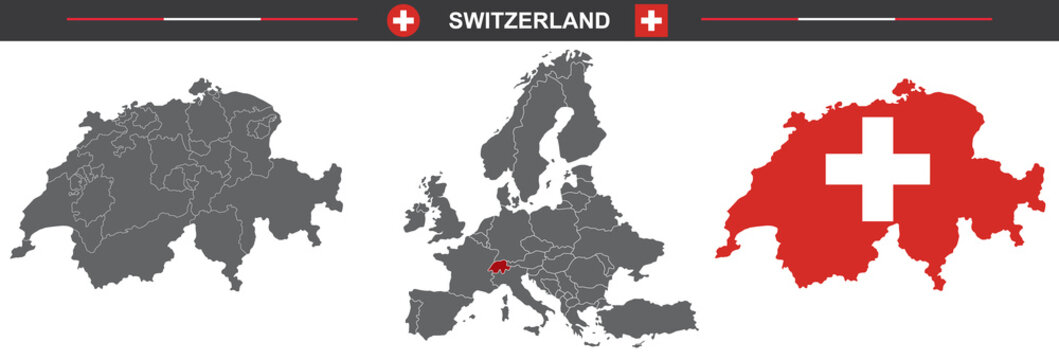 set of vector maps of Switzerland on white background