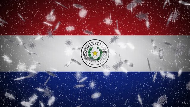 Paraguay flag falling snow loopable, New Year and Christmas background, loop.