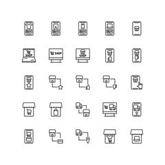 Set of Online Shopping, Marketplace outline style icon - vector