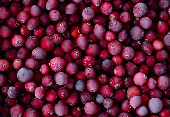 Frozen cranberries background, healthy berries