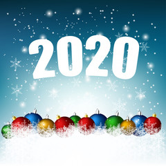 Christmas ornaments with snow flexes on winter background