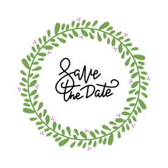 Handdrawn floral wreath . Unique decoration for greeting card, wedding invitation, save the date lettering quote. Summer berries with space for your text.