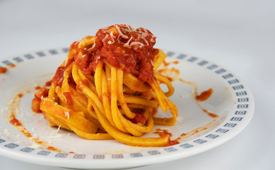 Bucatini pasta with bacon and pecorino cheese