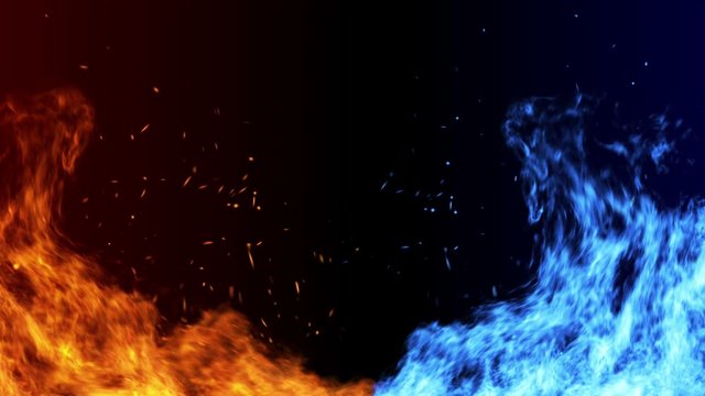 Fire and Ice with spark concept design on black background. Illustration.