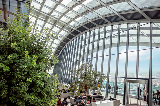 London, UK - November 19, 2019: Modern Interior With Green Plants At Sky Garden In London