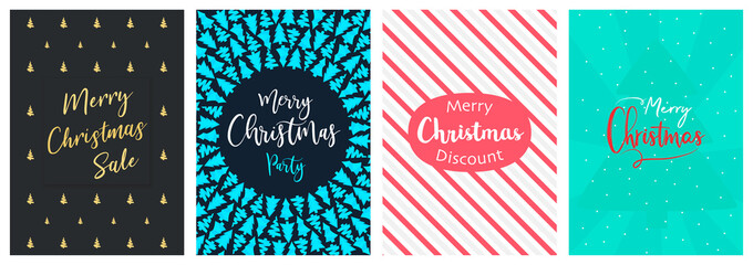 Merry Christmas a4 Flyer Banner poster template vector illustration offer holiday greeting card pack set