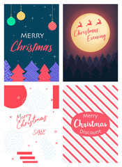 Merry Christmas a4 Flyer Banner poster template vector illustration offer holiday greeting card pack set