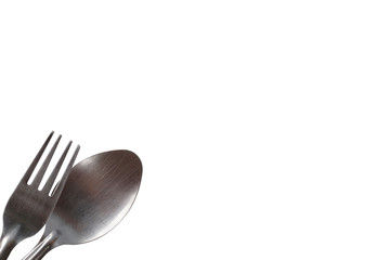 spoon and fork corner for copy space isolate white background/