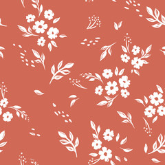 Fototapeta na wymiar Seamless cute floral vector pattern background. Flower pattern on white background
