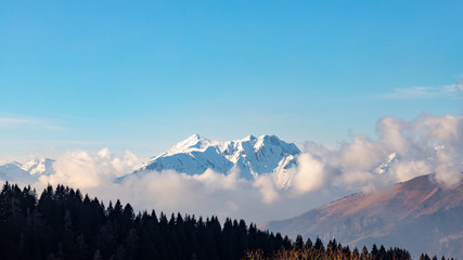 Mount Presolana (Bergamo Dolomites). Snowy peaks and clouds