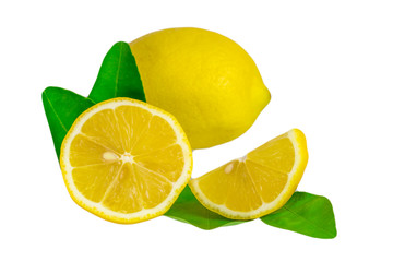 Lemon and slice lemon on a white background, citrus fruits