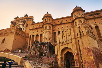 Fototapeta premium Amber Fort or Amer Fort in Jaipur, India. Mughal architecture medieval fort made of yellow sandstone. Architecture of India