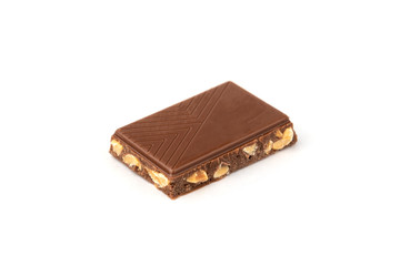 Chocolate with nuts isolated on white background.