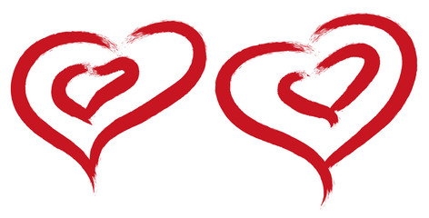 Set of red hearts icons drawn by hand