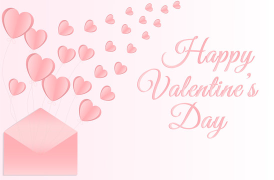 Valentines day concept background. Vector illustration. Pink paper hearts on pastel Pink envelope on pink background. Cute love sale banner or greeting card