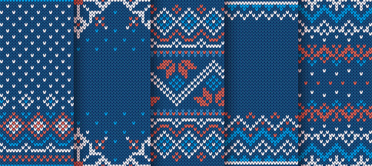 Knit blue print. Christmas seamless pattern. Vector illustration.