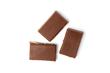 Chocolate with nuts isolated on white background.
