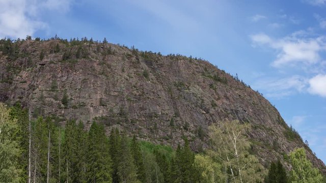 Time Lapse Of Skule Mountain And Its Popular Via Ferrata Route. Location: Docksta, Sweden, Scandinavia. July Of 2019. 