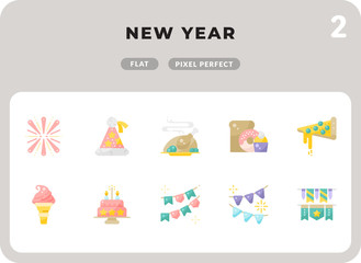 New Year Flat  Icons Pack for UI. Pixel perfect thin line vector icon set for web design and website application.