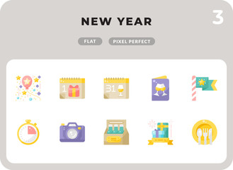 New Year Flat  Icons Pack for UI. Pixel perfect thin line vector icon set for web design and website application.