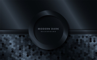 Modern black background with circle shape combine with hexagon textured.