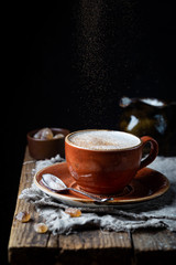 Coffee cup cappuccino with cinnamon, vintage style effect picture