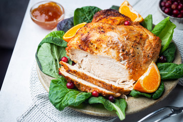 Delicious sliced turkey breast for Thanksgiving Day table