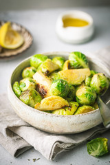 Homemade Roasted Brussel Sprouts with olive oil, salt, lemon and pepper