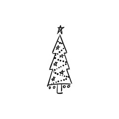 Christmas tree doodle pine tree sketch tree drawing holiday decoration star ornament retro Xmas