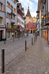 Zurich. Old city street in night illumination.