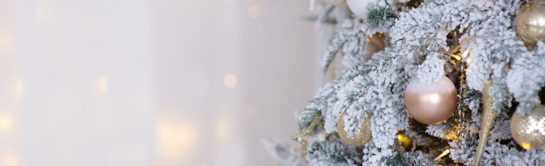 panorama with Christmas tree white background space for text