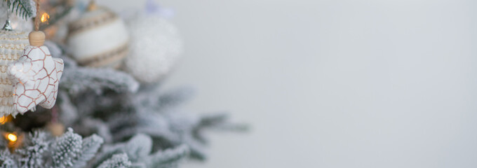 panorama with Christmas tree white background space for text