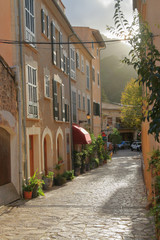 A street of the old village of Valldemossa in the mountains of the island of Palma de Mallorca.