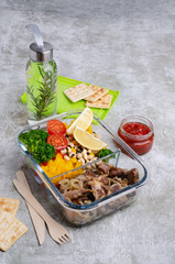 Meat with vegetables and beans