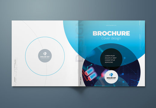 Square Report Cover Layout Set with Blue Circle Elements