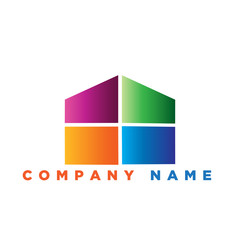 modern logo design of house with color shapes for your brand property estate.