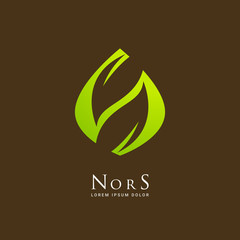 Green leaves silhouette Sign. Letter S