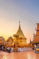 Wat Phra That Doi Suthep with golden morning sky, the most famous temple in Chiang Mai, Thailand