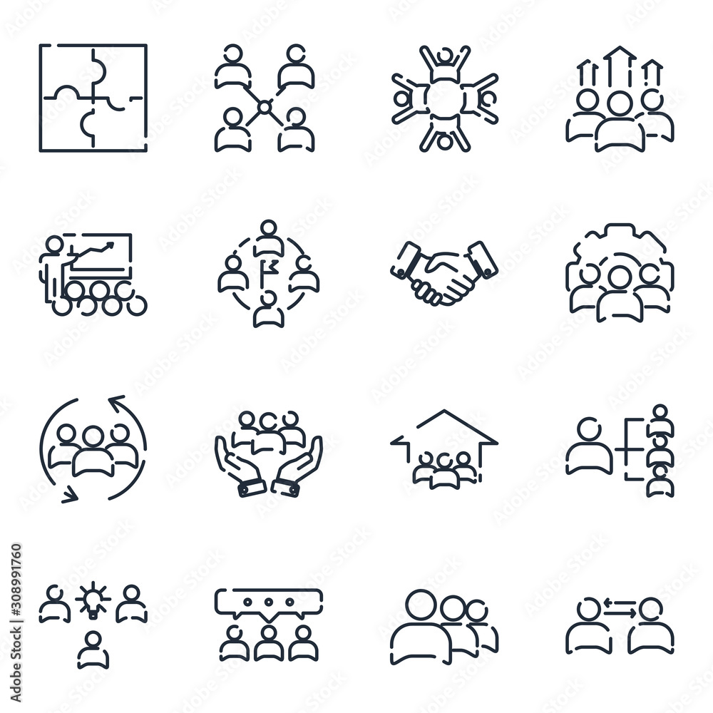 Fototapete Team Work set icon template color editable. Meeting and more pack symbol vector sign isolated on white background icons vector illustration for graphic and web design.