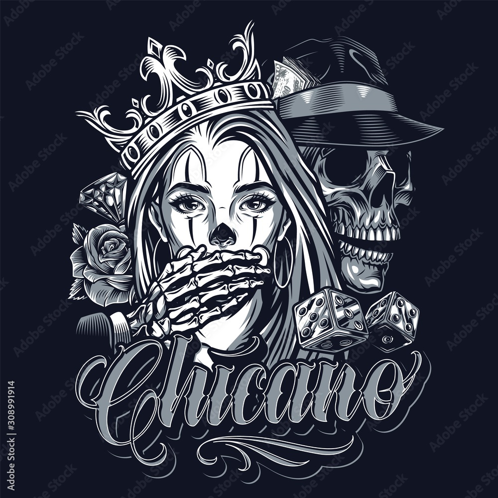 Wall mural monochrome chicano tattoo vintage concept