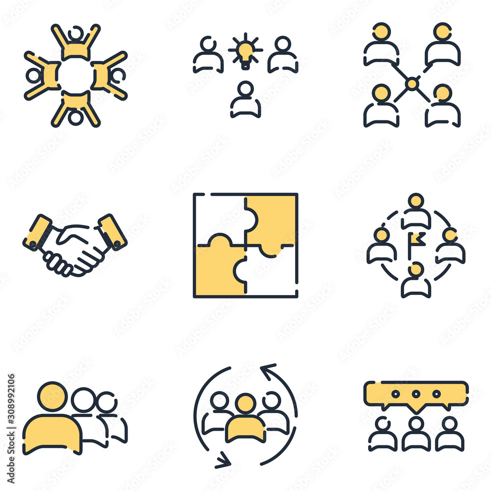 Fototapete team work set icon template color editable. meeting and more pack symbol vector sign isolated on whi