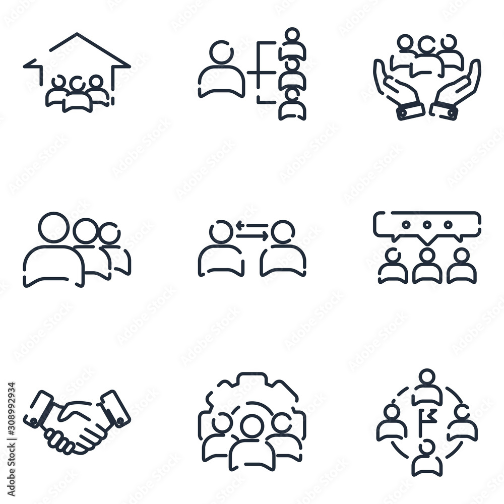 Poster Team Work set icon template color editable. Meeting and more pack symbol vector sign isolated on white background icons vector illustration for graphic and web design.